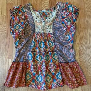 ONE WORLD-Patchwork Bohemian/Hippie Sleeveless Blouse. Size Medium, 100% Cotton
